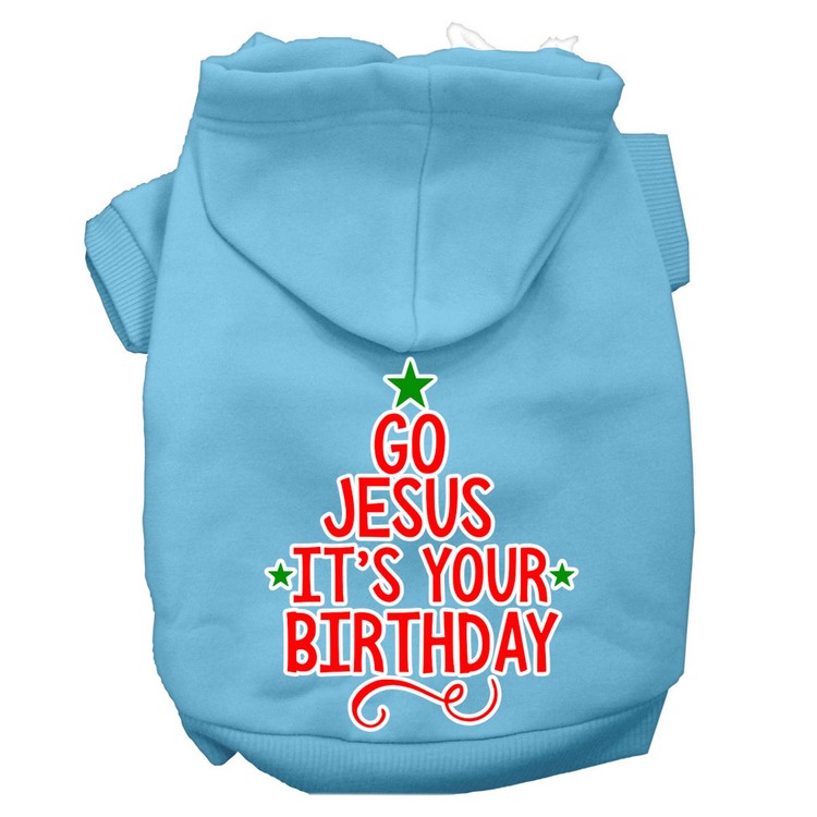 Go Jesus Screen Print Dog Hoodie Baby Blue XS